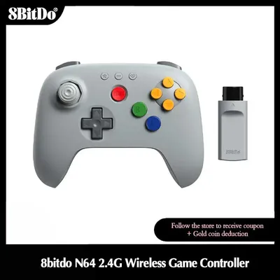 8BitDo N64 2.4G Wireless Gaming Controller mit Hall-Effekt, Gamepad mit Adapter für N64-Konsole, analoges 3D, Windows