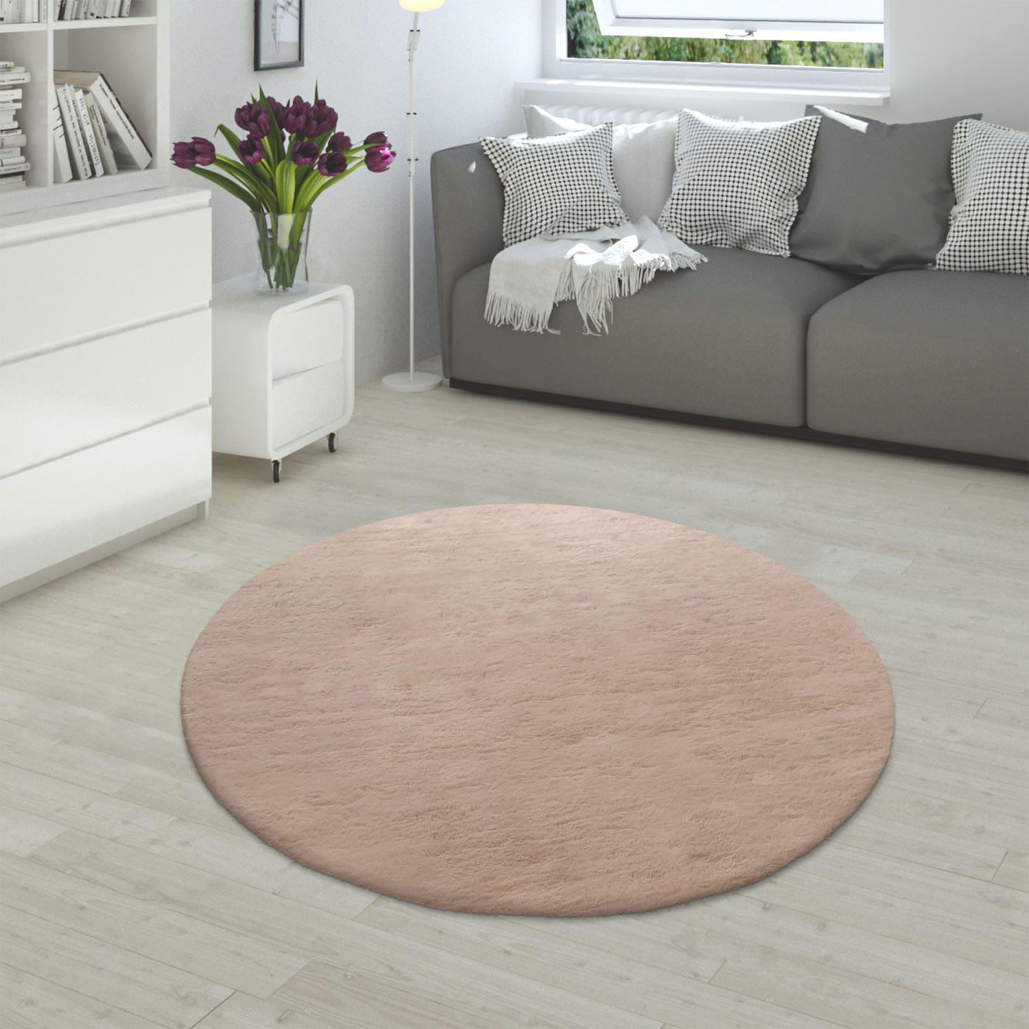 Fellteppich PACO HOME "Rabbit 780", beige, H:26mm Ø:160cm, Polyester, Teppiche, Fellteppich, Kunstfell, Kaninchenfell-Haptik, echter Kuschelteppich, Uni-Farben