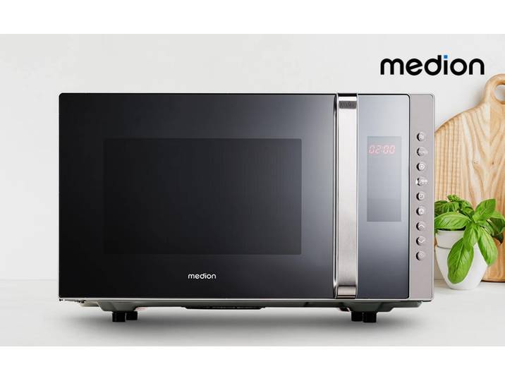 MEDION Mikrowelle MD 17495 mit Grill und Heißluftfunktion, Timerfunktion, 23 L Kapazität , silber (silberfarben), B:49cm H:29cm T:41cm, Mikrowellen, 5 Leistungsstufen, 10 Automatikprogramme, Auftaufunktion, Mikrowelle