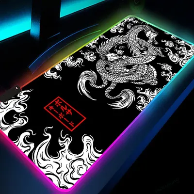 XXL RGB Gaming Mauspad Dragon Schreibtischmatte HD Schwarz Gamer Zubehör Große LED-Licht Mauspads PC Computer Teppich mit Hintergrundbeleuchtung