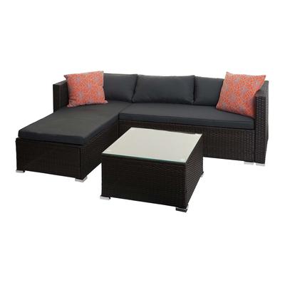 Mendler Poly-Rattan Garnitur HWC-F57, Balkon-/Garten-/Lounge-Set Sofa Sitzgruppe ~ braun, Kissen dunkelgrau mit Deko-Kissen
