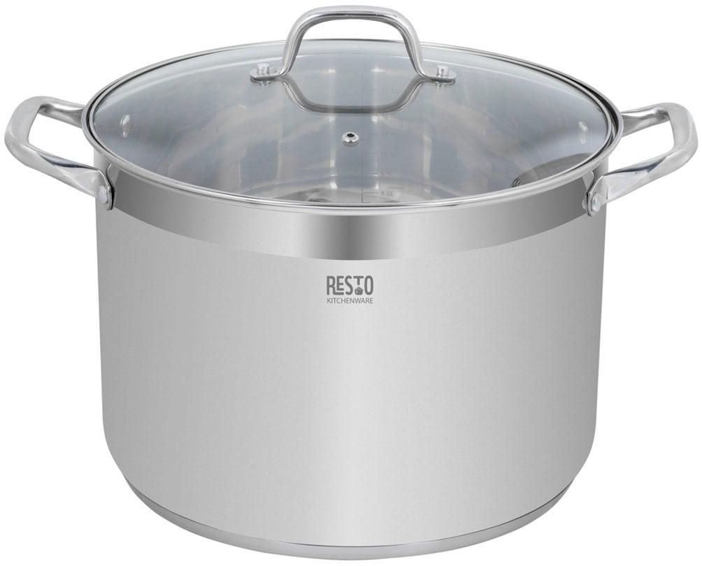Kochtopf RESTO KITCHENWARE "Libra, Topf energiesparend und spülmaschinenfest", silberfarben, B:30cm H:22,5cm L:40,5cm Ø:30cm, Töpfe, Fleischtopf Kochtopf, Induktion, für alle Herdarten geeignet mit hitzebeständigem Glasdeckel