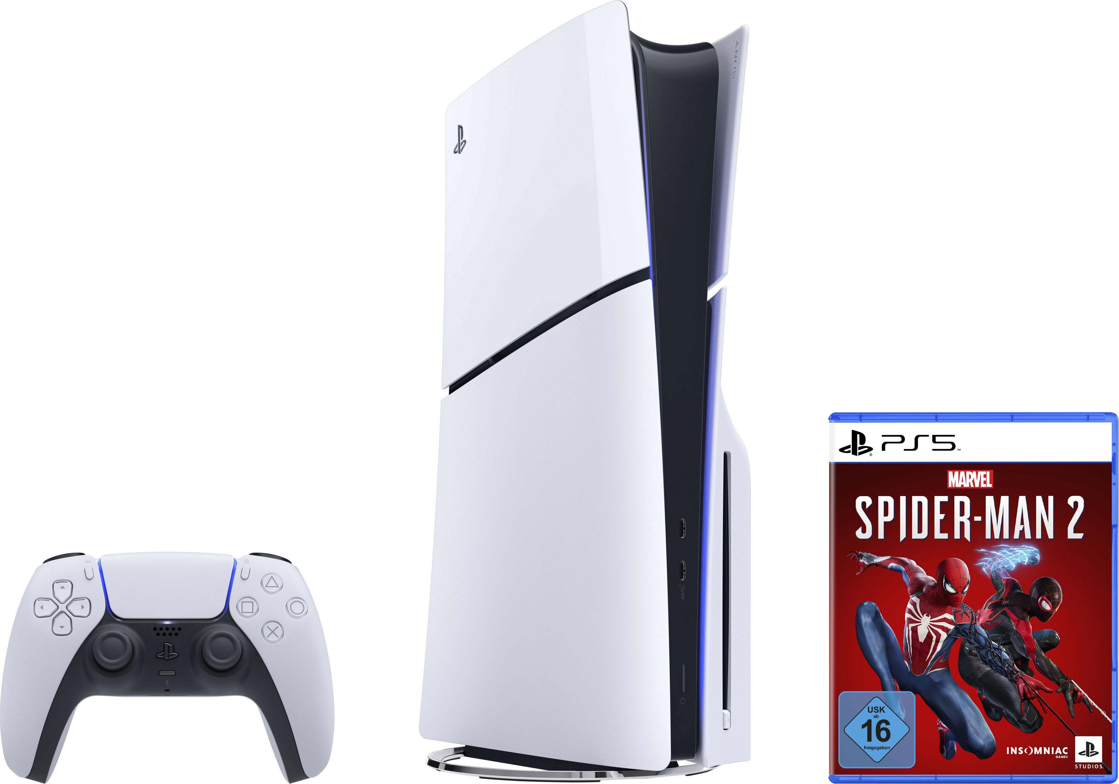 PLAYSTATION 5 Konsolen-Set "Disk Edition (Slim) + MARVEL’S SPIDER-MAN 2", schwarz-weiß (weiß, schwarz), B:35,8cm H:9,6cm T:21,6cm, Spielekonsolen