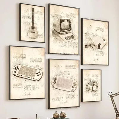 1PC Pop Vintage Skizze Videospiel Griff VR Gaming Poster Papier Druck Hause Wohnzimmer Schlafzimmer Eingang Bar Restaurant Cafe kunst