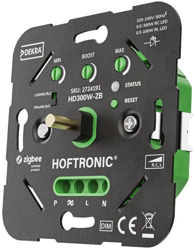 HOFTRONIC Smart Zigbee LED-Dimmer - 0,5-300 Watt - Geeignet für Phasenabschnitt (trailing edge) & Phasenanschnitt (leading edge) - Mehrfachsteuerung - Einbaudimmer - Universal