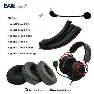 Ersatzteile für HyperX Cloud I/ II, Cloud Core, Cloud Silver, Cloud Alpha, Cloud Pro, Cloud X, Cloud Gaming Headset Ohrpolster Mikrofon