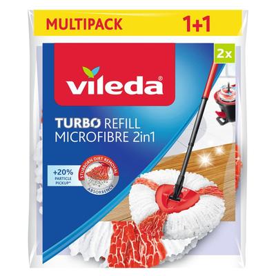 Wischbezug VILEDA "Vileda TURBO Refill Microfibre 2in1 Ersatzkopf Doppelpack", weiß, rot, B:27cm H:30mm T:7cm, gewirkt, Mikrofaser, Putztücher, Wischbezug, Ersatzkopf mit Dreiecksform - für alle Oberflächen geeignet