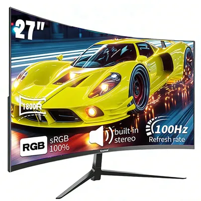 Gawfolk 27 Zoll Curved Gaming Monitor 100Hz, PC Bildschirm Full HD 1080P, Rahmenloser 1800R Computerbildschirm Mit FreeSync - Schwarz