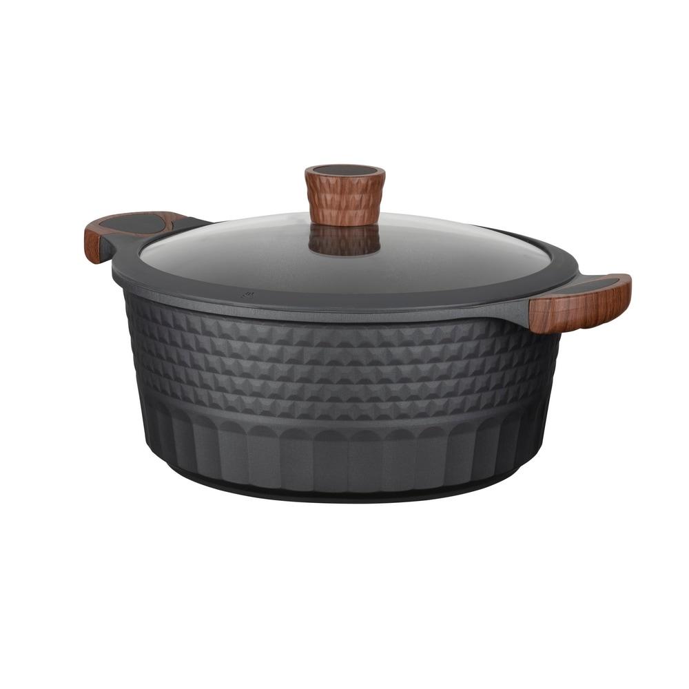 Kochtopf RESTO KITCHENWARE "Capella, Schmortopf antihaftbeschichtet und spülmaschinenfest", schwarz (schwarz, matt), H:12,5cm L:38,5cm Ø:28cm, Töpfe, Kochtopf, mit Glasdeckel und stoßdämpfendem Silikonrand, im Geschenkkarton