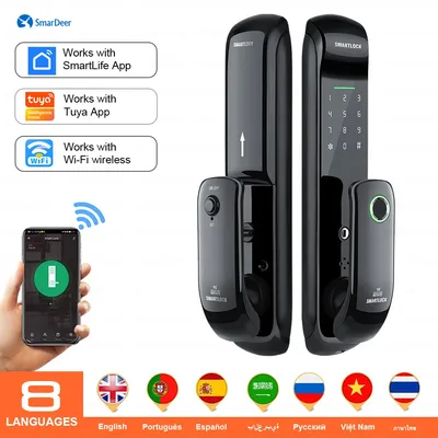 SmarDeer Elektronisches Schloss für Tuya Smart Lock mit biometrischem Fingerabdruckschloss 5-in-1 schlüsselloser Zugang Ziffernschloss mit Code