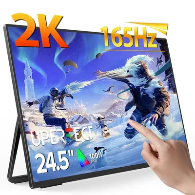 UPERFECT 24,5 "2K 165HZ Touchscreen tragbarer Gaming Monitor 1MS Touch Display mit FreeSync HDR VESA Typ-C HDMI zweiter Bildschirm für Telefon Laptop Mac Spielkonsole eingebauter 180 ° verstellbarer
