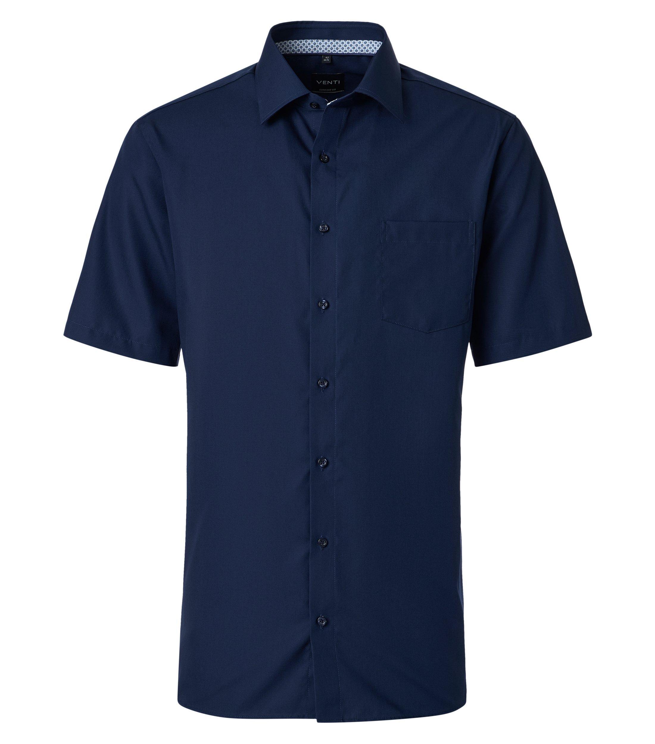 Businesshemd VENTI "VENTI Businesshemd Kurzarm uni", Herren, Gr. 49, Normalgrößen, dunkelblau, 100% Baumwolle, unifarben, comfort fit, Hemden