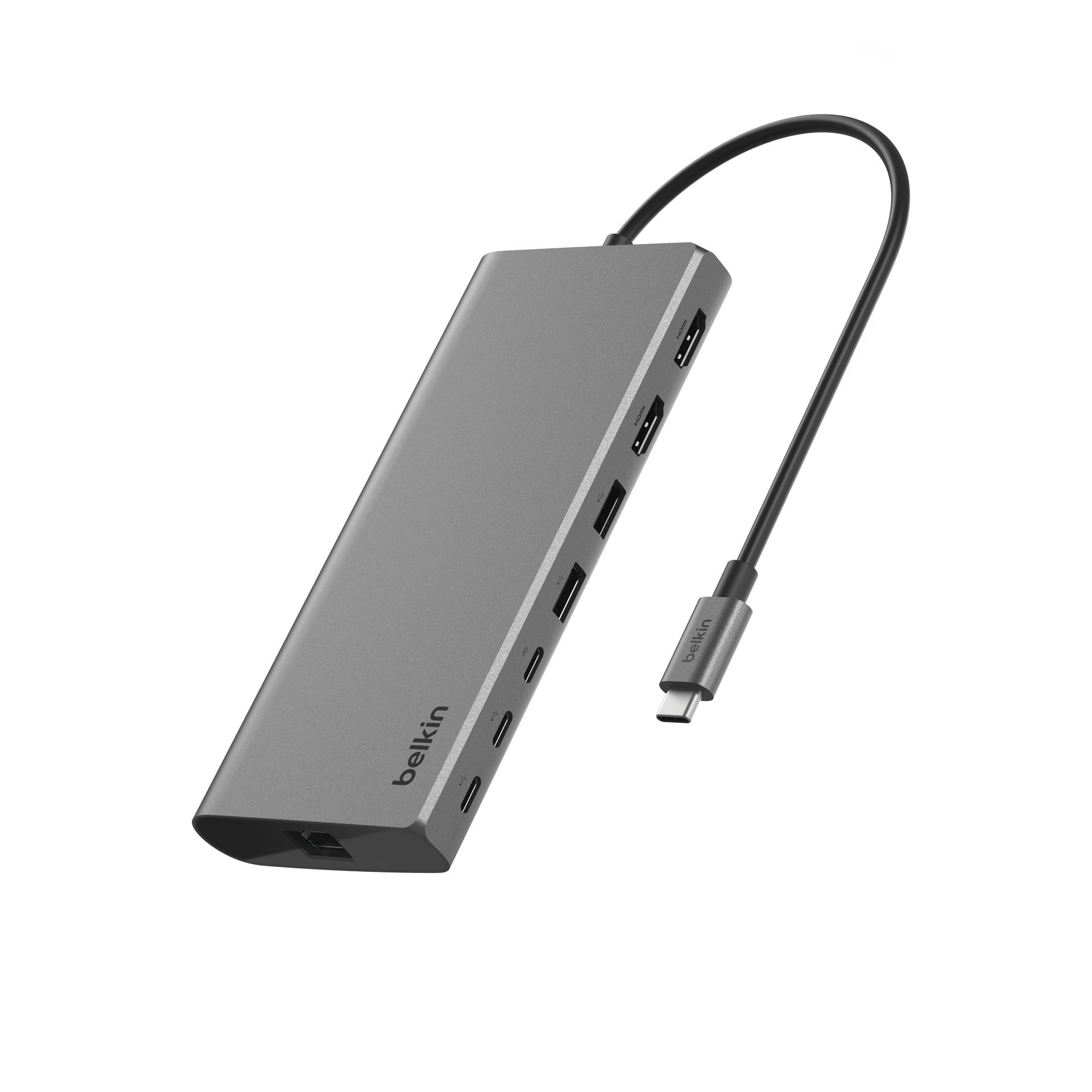 BELKIN Laptop-Dockingstation "Connect Universal USB-C-8-in-1-Core-Hub für zwei Bildschirme", schwarz (silber, schwarz), B:12,68mm H:21,5mm T:2,87mm, Dockingstationen, unterstützt 2 UHD Monitore, 4K/60 Hz und 4K/30 Hz