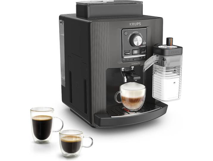 KRUPS Kaffeevollautomat Serenity Milk , schwarz, B:29,7cm H:47,3cm T:39,1cm, Kaffeevollautomaten, 5 Getränke, Milk Maestro-Technologie, automatische Reinigung, 2 Tassen, Kaffeevollautomat