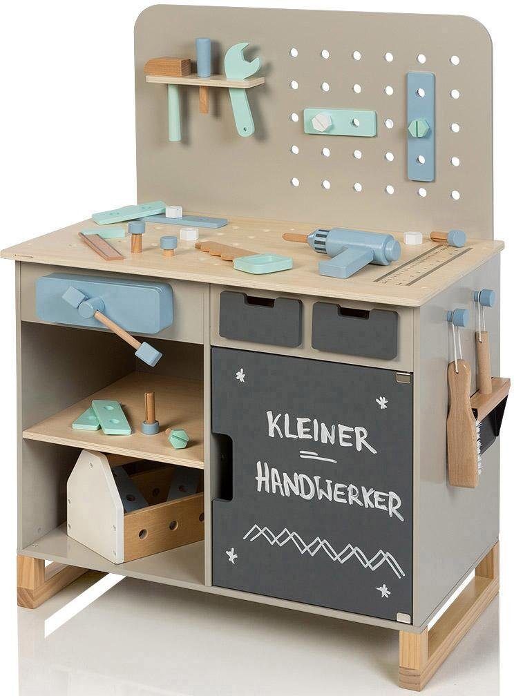 Spielwerkbank MUSTERKIND "Fagus, warmgrau/natur", grau, Rollenspielzeug, JungenB:66cm H:90cm T:42cm, Holz, B:66cm H:90cm T:42cm