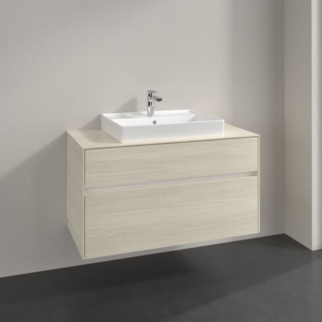 Villeroy und Boch Collaro Waschtischunterschrank C019B0AA 100x54,8x50cm, Waschtisch mittig, LED-Beleuchtung 7,3 W, white oak