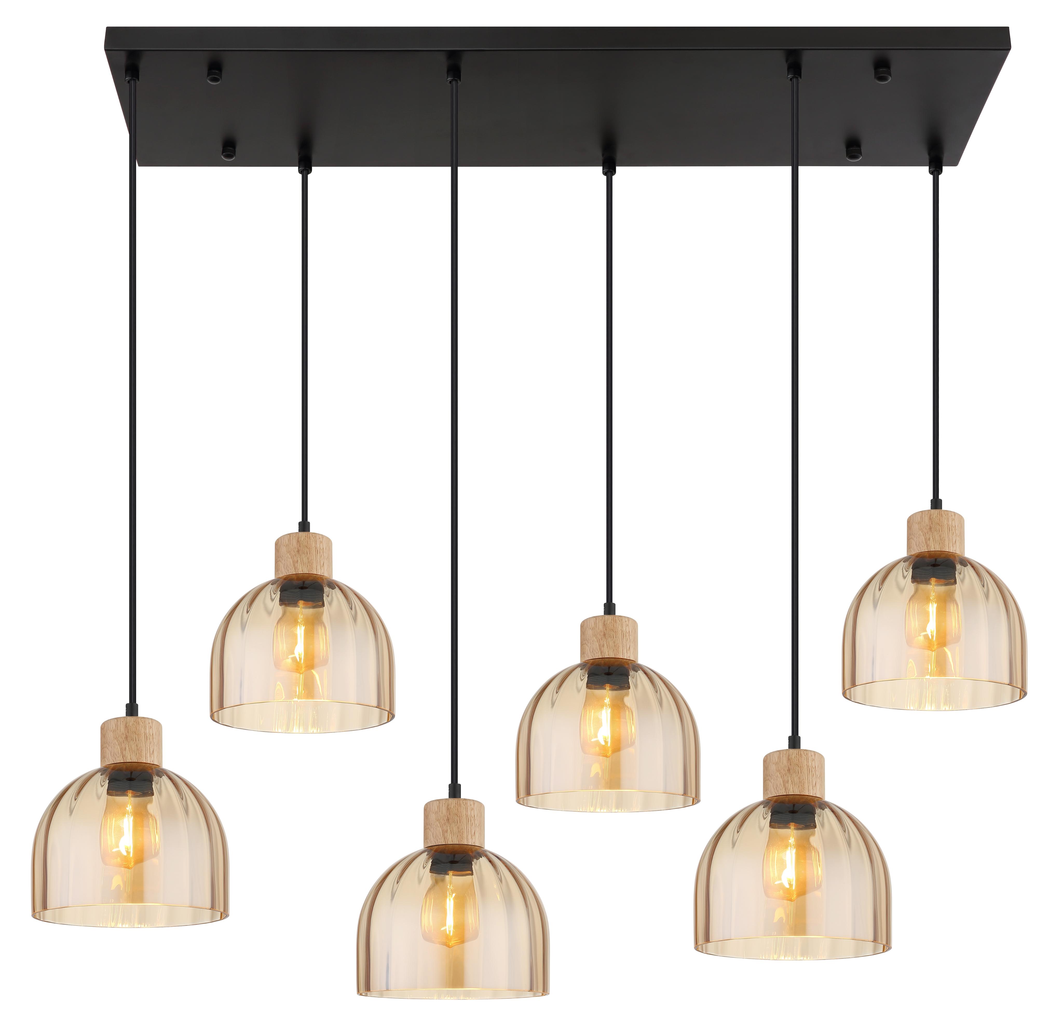 GLOBO LIGHTING Hängeleuchte "SWANSON", schwarz matt, 6, Ø 20cm H: 130cm, 1 Stk., Leuchten, Hängeleuchte mit Glas amber, warmes Licht, stilvoll elegant, Hängeleuchte
