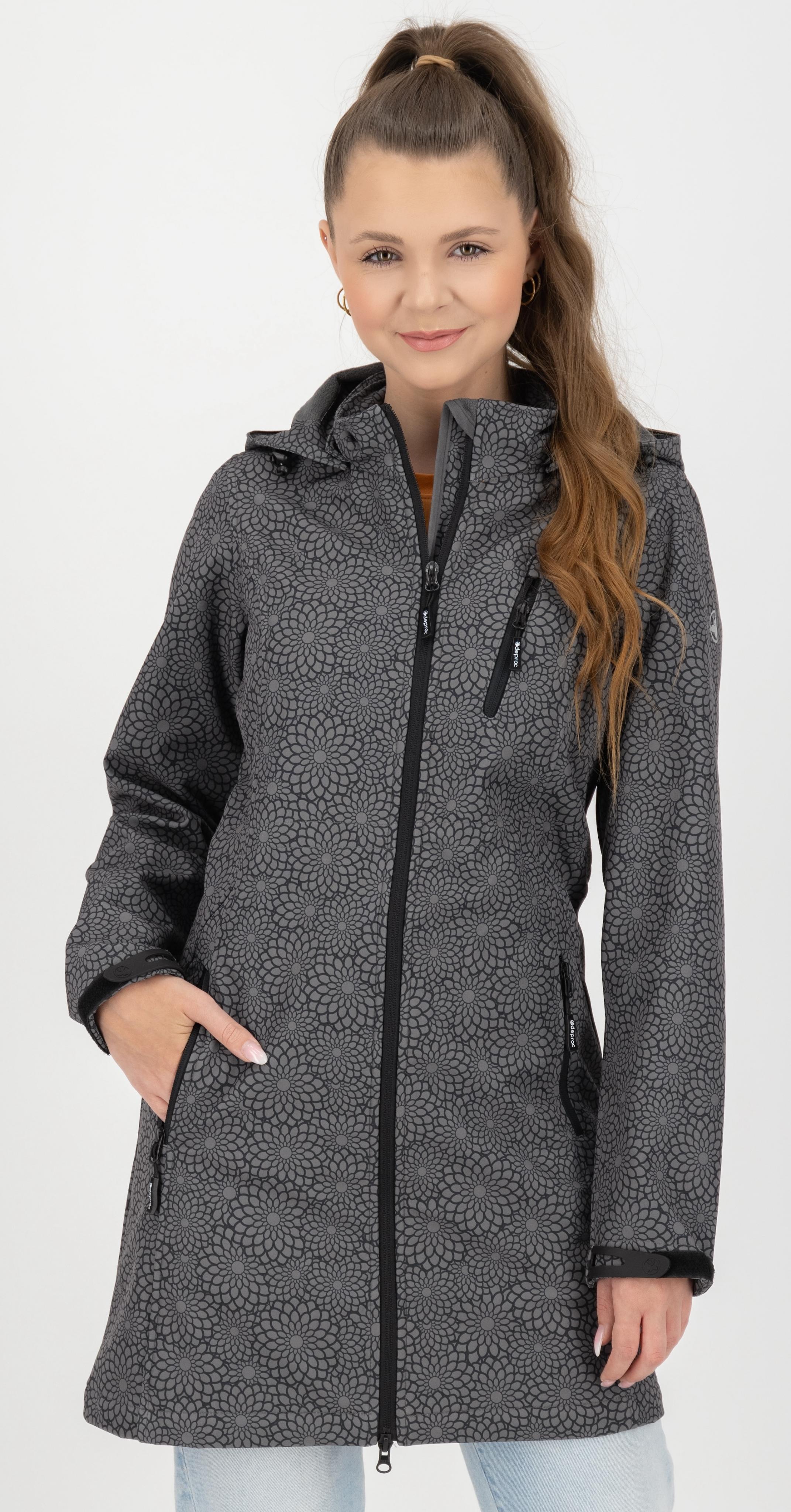 Softshelljacke DEPROC ACTIVE "SHELBY LONG", Damen, Gr. 52 (XXL), schwarz, 100% Polyester, tailliert, gerader Abschluss mit Klettverschlüssen, Jacken Softshelljacke, leichter Softshell Kurzmantel mit abnehmbarer Kapuze