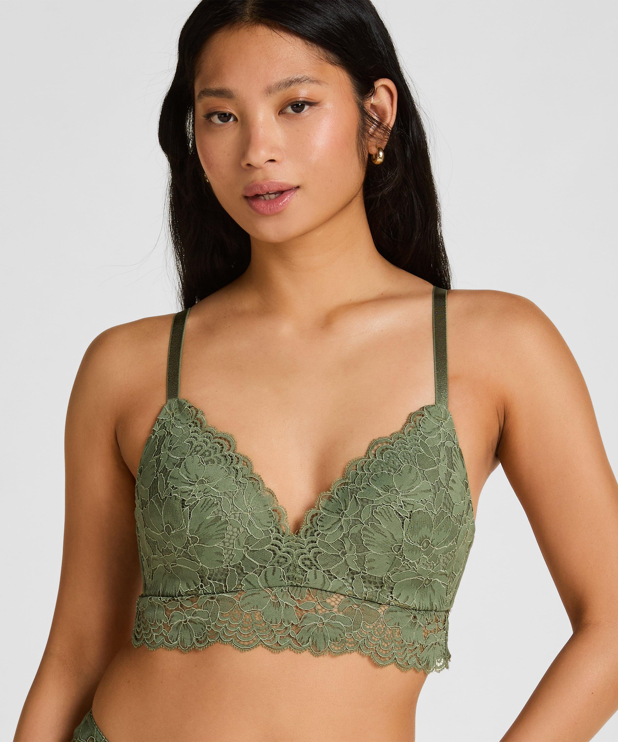 Bügelloser BH HUNKEMÖLLER "Gepolsterter bügelloser BH Andrea", Damen, Gr. 80E, Cup E, grün, 74% Polyamid, 18% Polyester, 8% Elasthan, BHs