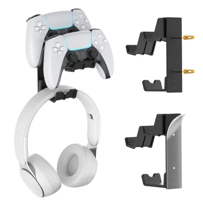 Dual Controller & Kopfhörer Halter Ständer Wand Halterung Gaming Headset Aufhänger mit Kleber oder Schrauben Installieren für Universal Gamepad
