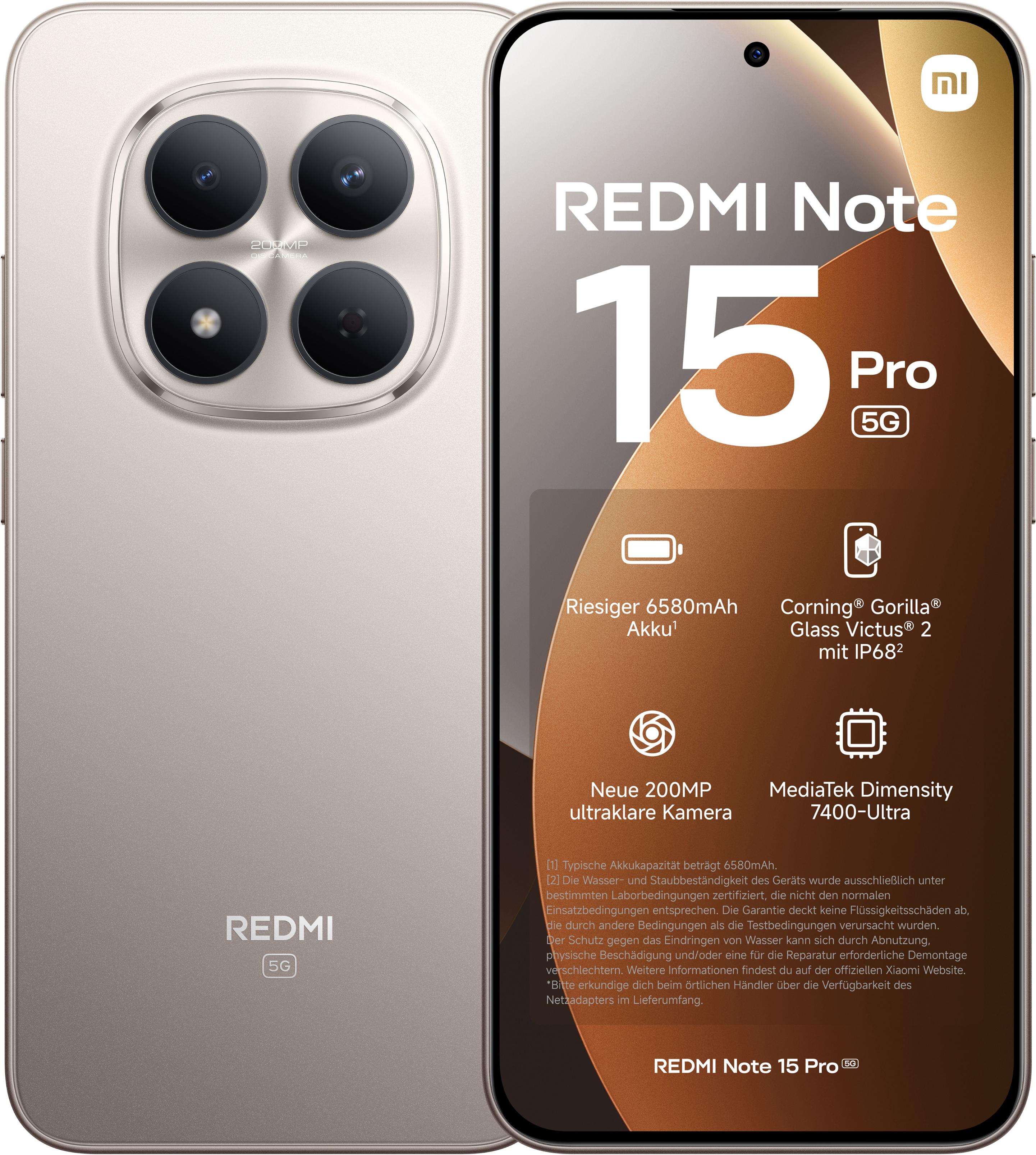 XIAOMI Smartphone "Redmi Note 15 Pro 5G 8+256", Energieeffizienz: B (A-G), titanium, 256 GB, Mobiltelefone