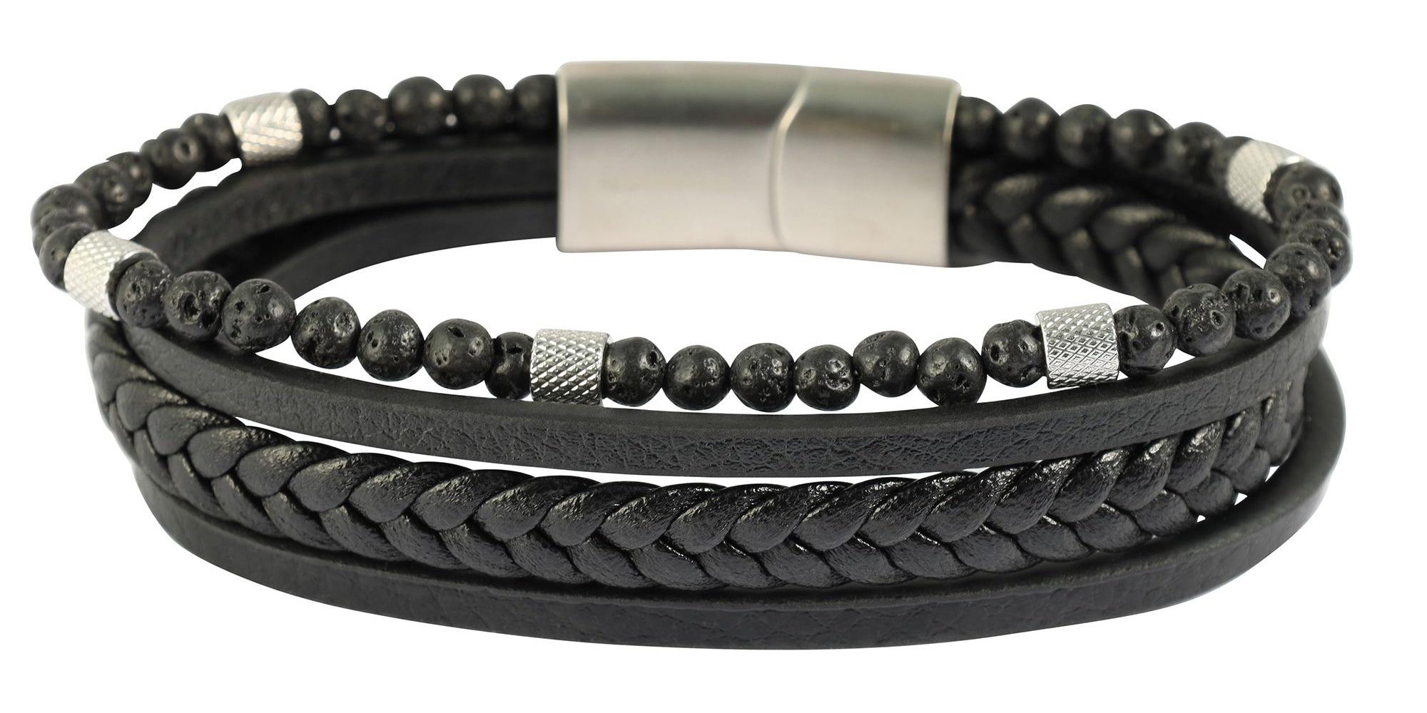 Armband ADELIA´S "Herren Armband – Lederarmband aus Leder 21 cm", schwarz, Armbänder, Herren, 21cm, Leder, Armband, Perfekt als Geschenk zum Weihnachten