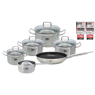 Topf-Set ELO BASIC "Basic Profi Duo Therm Topfset 6-teilig", silber (silberfarben), Töpfe, Volumenskala, integriertes Öl-Dosiersystem