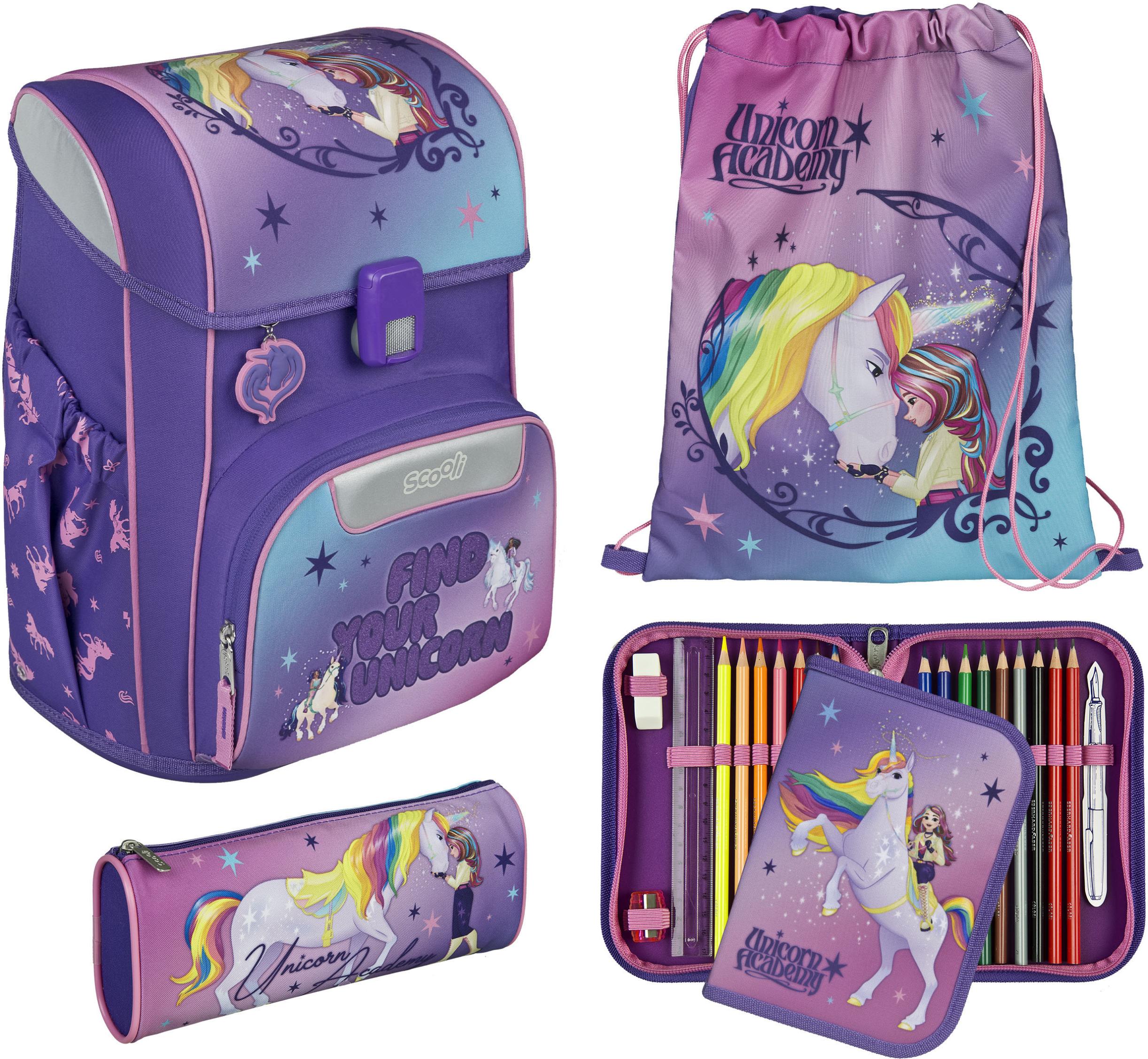 Schulranzen SCOOLI "Easy Start", Kinder, Gr. B/H/T: 29,5cm x 36,5cm x 29cm, unicorn academy, Polyester, Rucksäcke