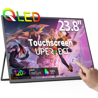 UPERFECT 23,8 Zoll 120 Hz QLED Touchscreen tragbarer Monitor 1080P 125 % sRGB 400 Nits Externes Gaming-Display für unterwegs für Laptop, Mini-PC, Telefon, Steam Deck, integrierter Ständer und VESA