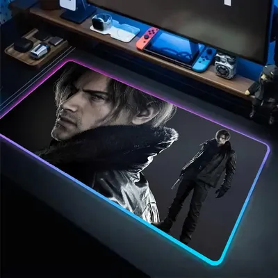 Resident Evil Requiem Mauspad Anime Gaming Mauspad LED Tischunterlage Hintergrundbeleuchtete Gummi-Schreibtischunterlage XXL RGB Schreibtischmatte