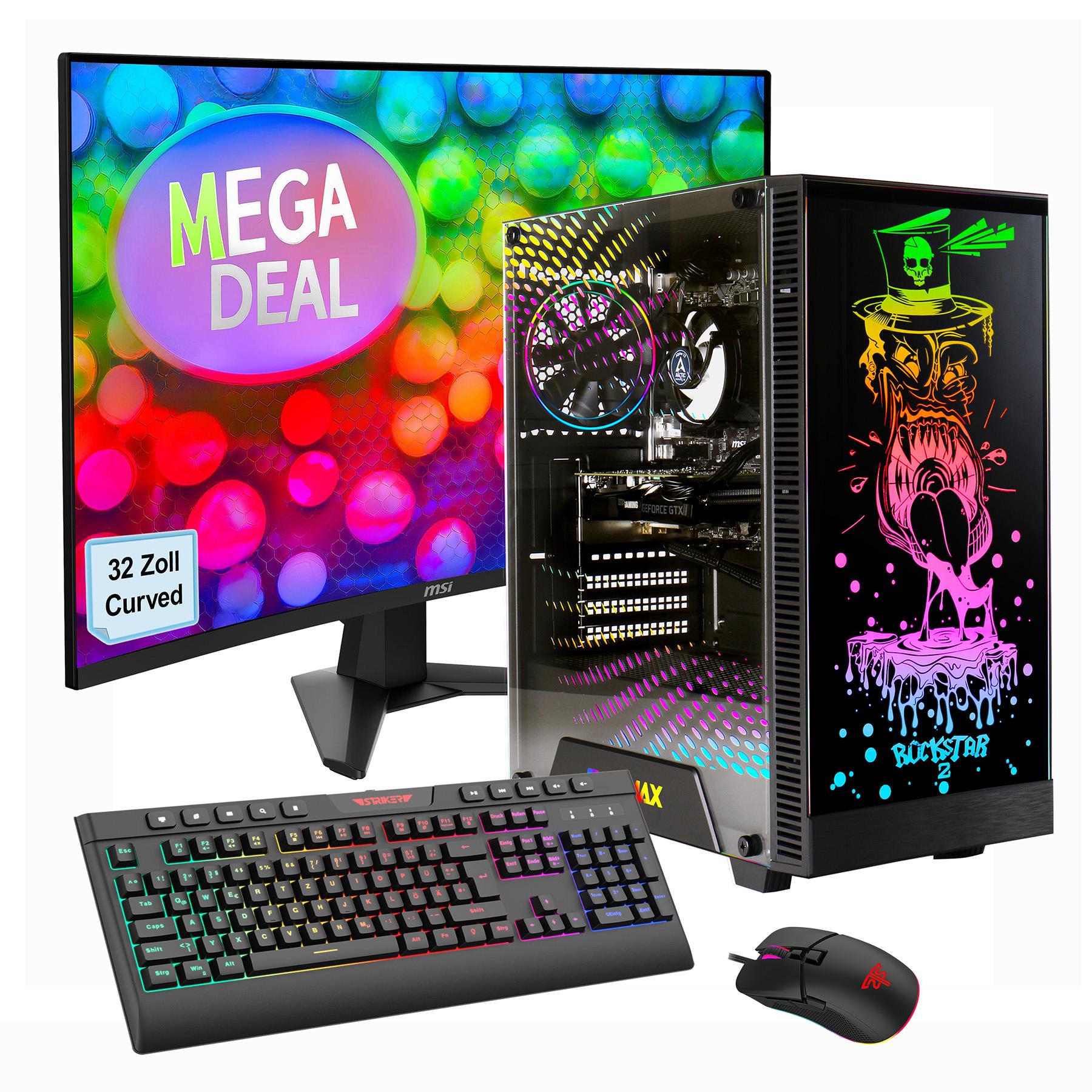 GAMEMAX PC-Komplettsystem "MegaDeal Multimedia-PC-Set", Energieeffizienz: E (A-G), schwarz, Microsoft Windows 11 Home (64 Bit), 16 GB RAM 1.000 GB SSD, Computer_Komplettsysteme, Windows 11 + MSI MAG 32C6 Curved Monitor, 80cm (32")