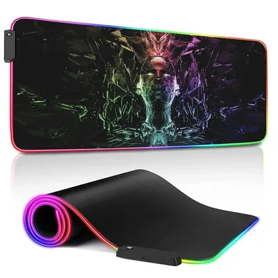 LED-Beleuchtung RGB Mauspad E-Sports Gaming Tastaturunterlage Cyber ​ ​ Neon Geometry Schreibtischunterlage, Mauspad, Gamer-Laptop-Zubehör, Matten, Anime