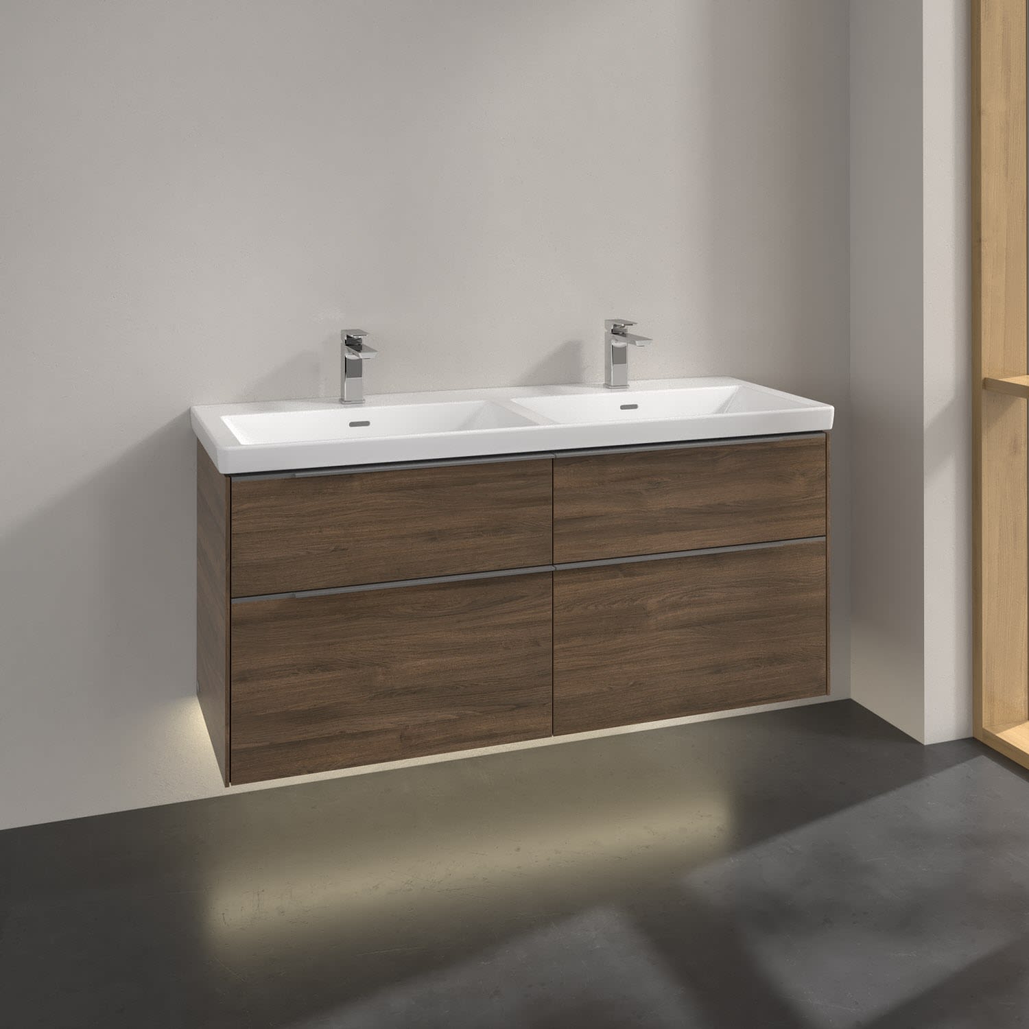 Villeroy & Boch Subway 3.0 Waschtischunterschrank 127,2 cm, 4 Auszüge, mit LED-Beleuchtung, für Doppel-Waschtisch