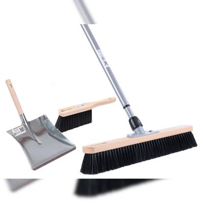 BawiTec Saalbesen Kehrset XL 60cm mit Teleskopstiel Handfeger und Kehrblech Kehrgarnitur Profi Besen Feger Set