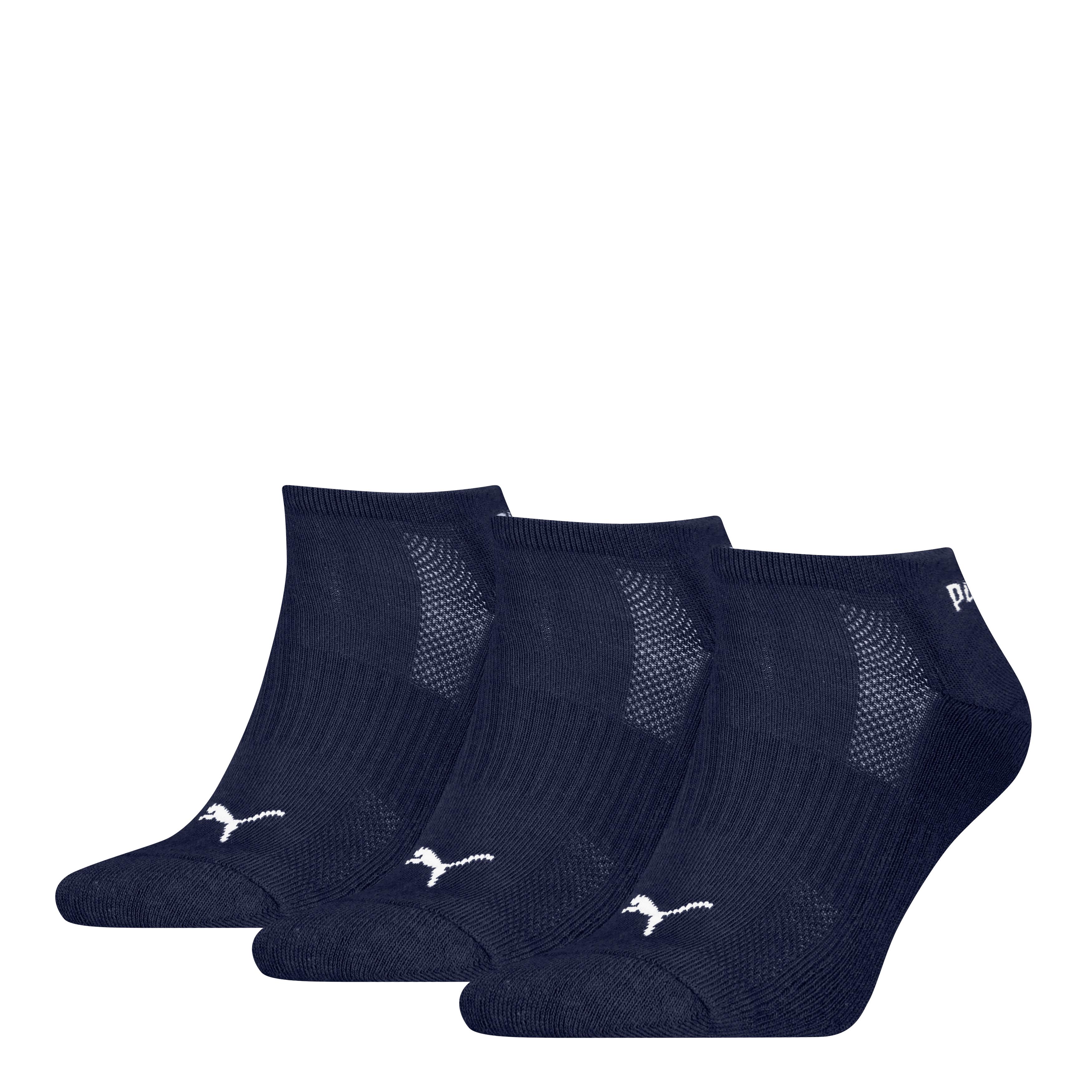 Sneakersocken PUMA "PUMA UNISEX CUSHIONED SNEAKER 3P", Damen, Gr. 43-46, blau (navy), Baumwollmischung, elastisch, Socken Sneakersocken, mit Frottee