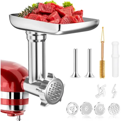 Aufsätze für Lebensmittelmühle aus Metall für alle KitchenAid Chefkoch- und Cuisinart-Standmixer der SM-50-Serie. Fleischwölfe, Wurstmaterial