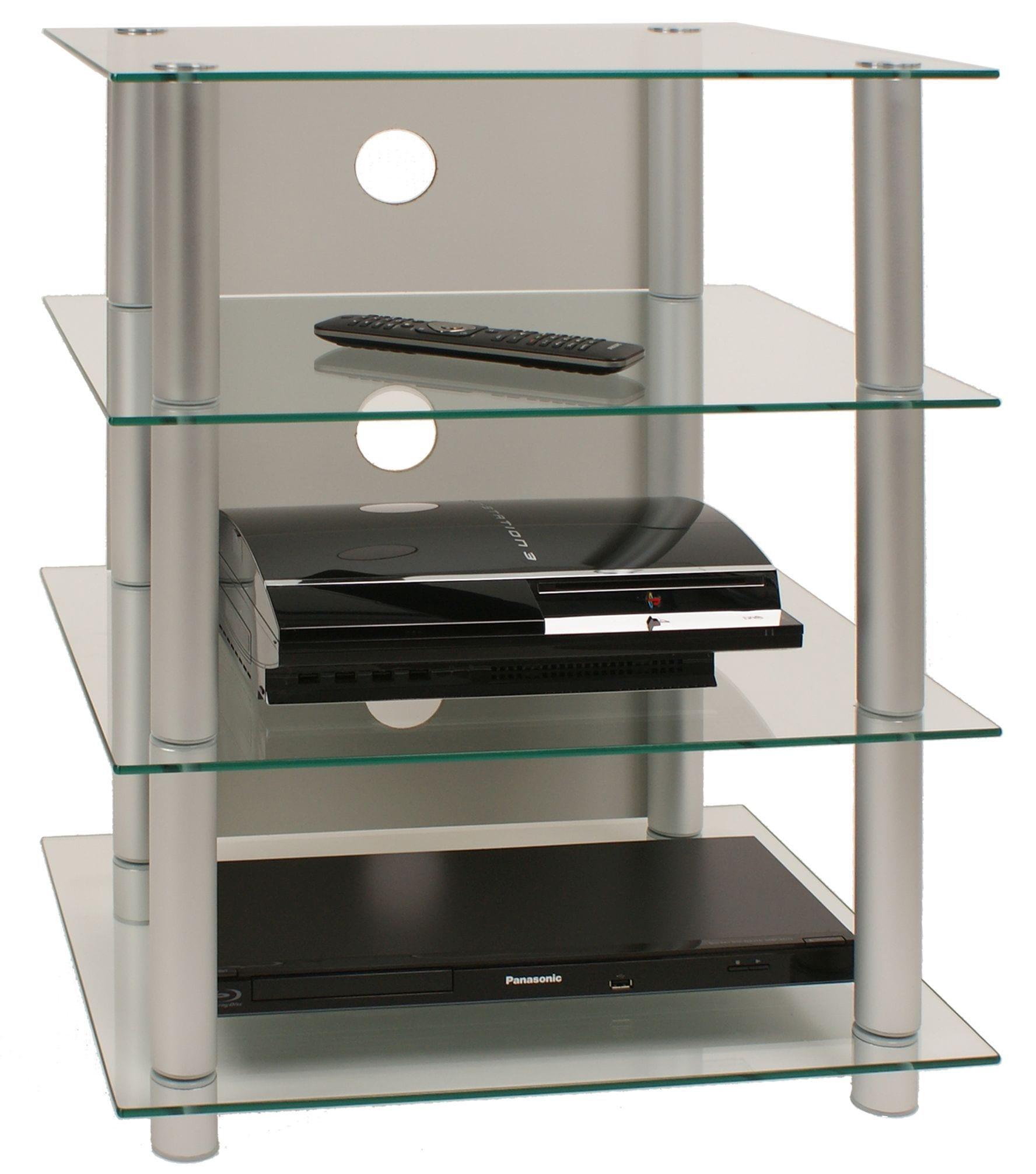 Wohnzimmertisch VCM "Hifi Möbel Rack Alu Glas Phono Mediaregal Blados", weiß (klarglas), B:59cm T:49cm, Sideboards, TV-Board