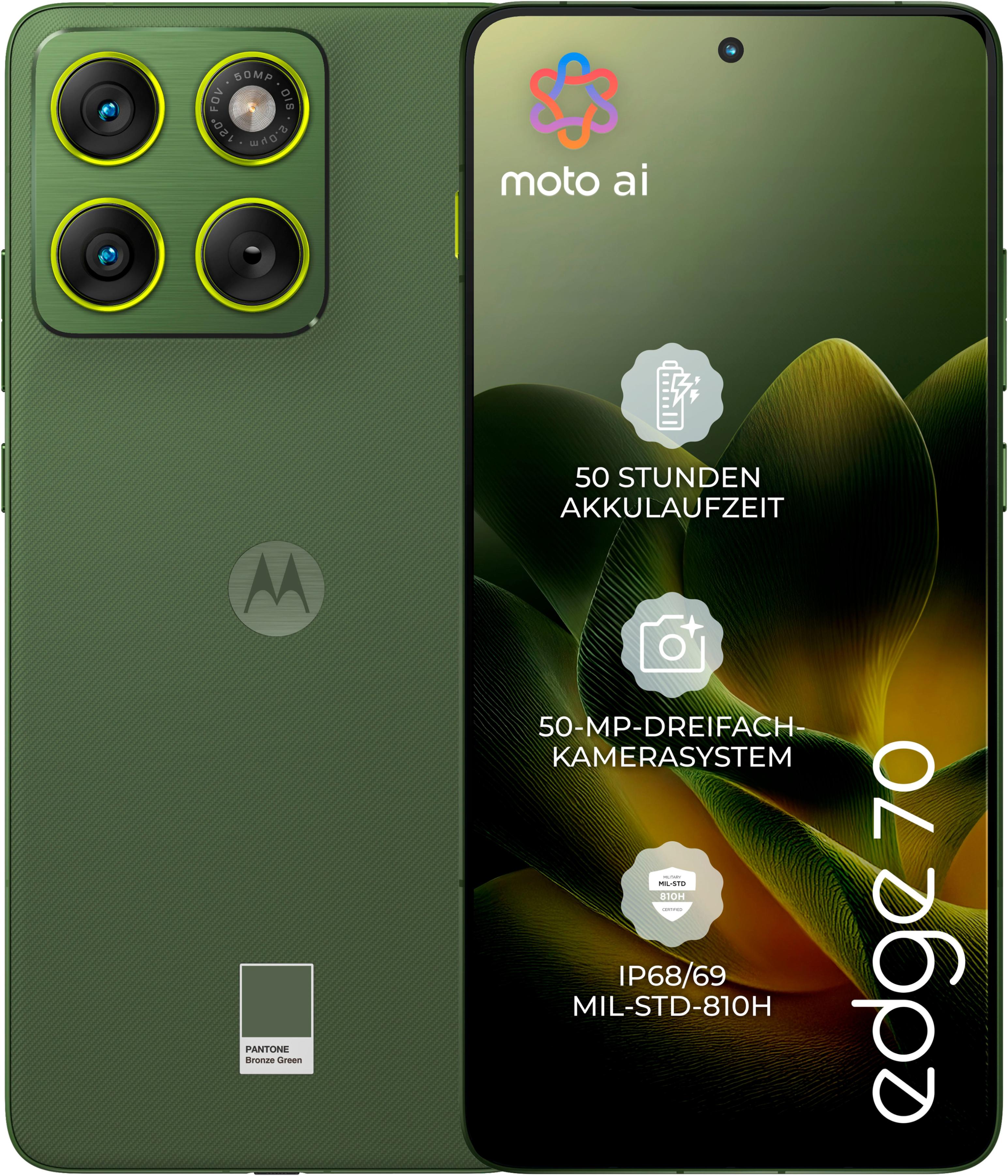 MOTOROLA Smartphone "edge 70 512GB", Energieeffizienz: A (A-G), bronze grün, 512 GB, Mobiltelefone