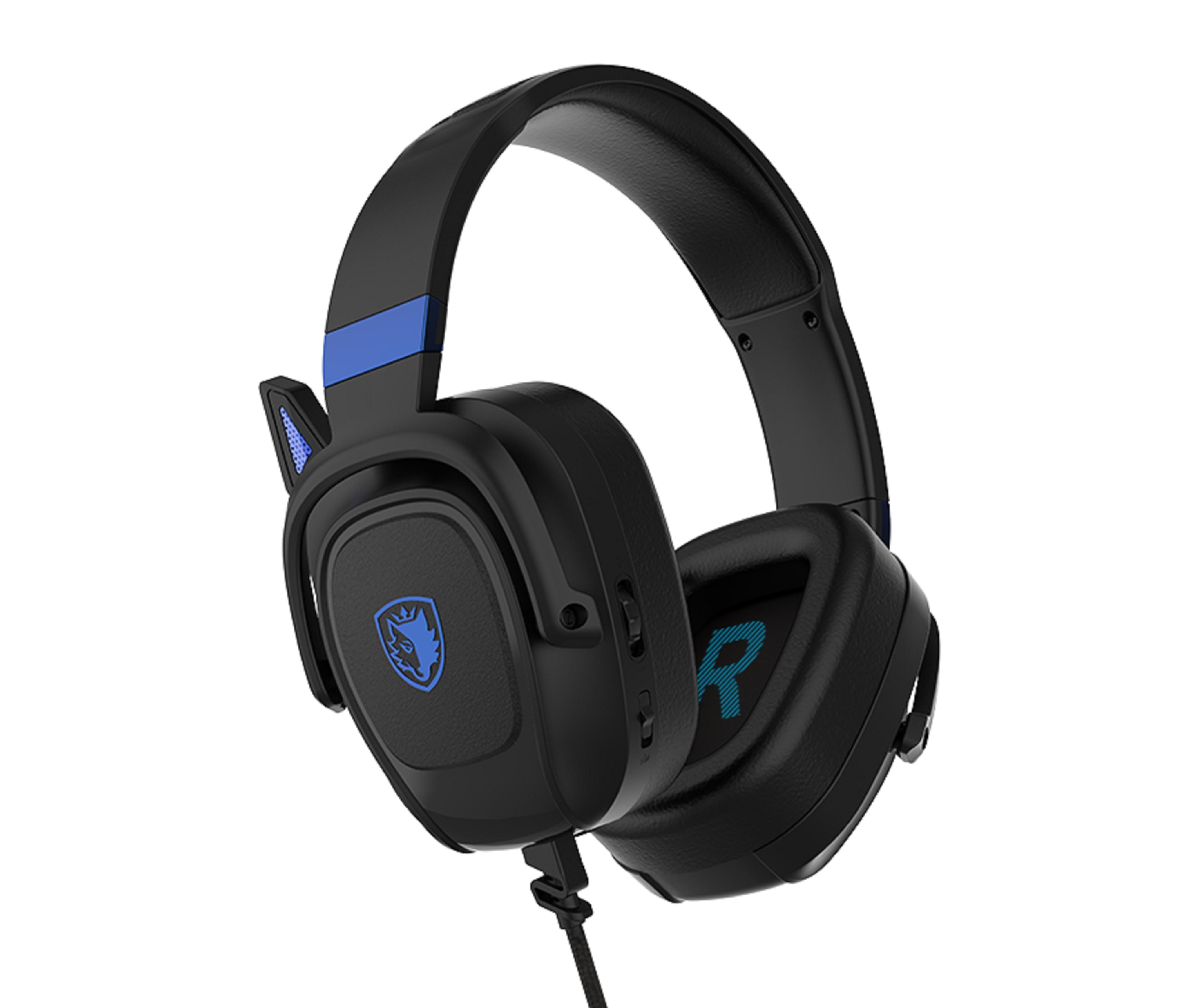 SADES Gaming-Headset "Zpower SA-732 Gaming Headset, schwarz/blau, USB, kabelgebunden", schwarz, B:22,8cm H:21,4cm T:9cm, Kopfhörer, Stereo, Over Ear, PC, PST, XBox, Nintendo Switch, VR, Phone