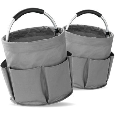 Falteimer WENKO "Modell Universal-Caddy", grau, B:28cm H:26,5cm L:28cm T:28cm Ø:28cm, Kunststoff, Eimer, Organizer für Haus & Garten, platzsparend faltbar, mit 6 Außentaschen