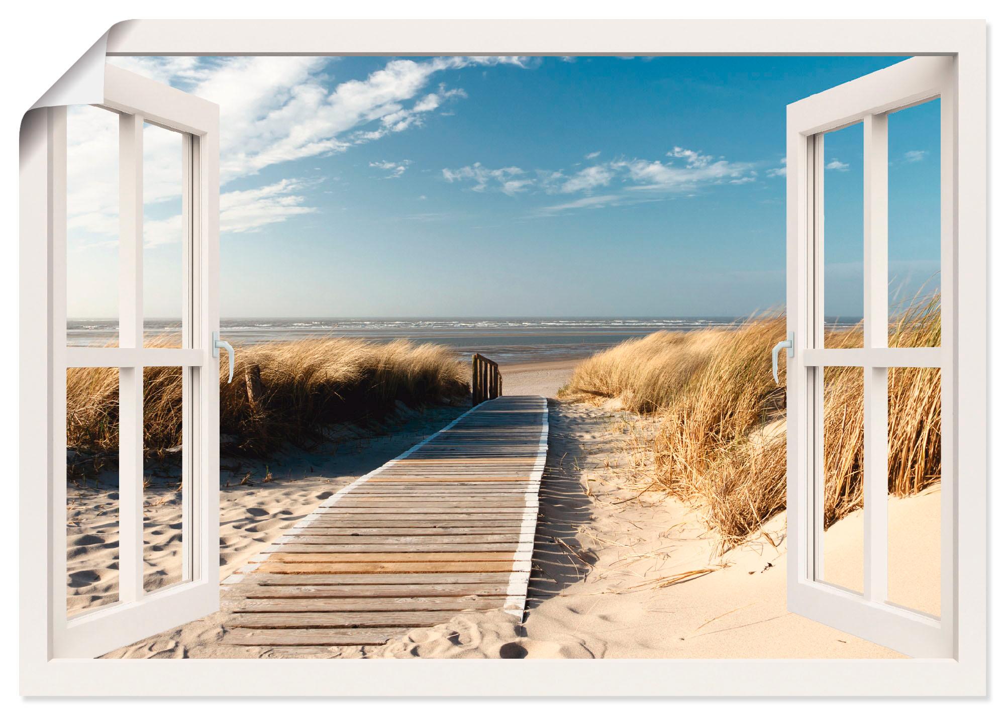 Wandbild ARTLAND "Fensterblick Nordseestrand auf Langeoog", weiß (farbe bild(er): weiß), B:100cm H:70cm, Bilder, als Leinwandbild, Poster in verschied. Größen