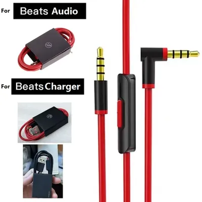 Ersatz-Audio-Aux-Kabel für Beats Solo 2 Solo 3 Studio 2 Studio 3 Kopfhörer, Ladekabel mit Logo