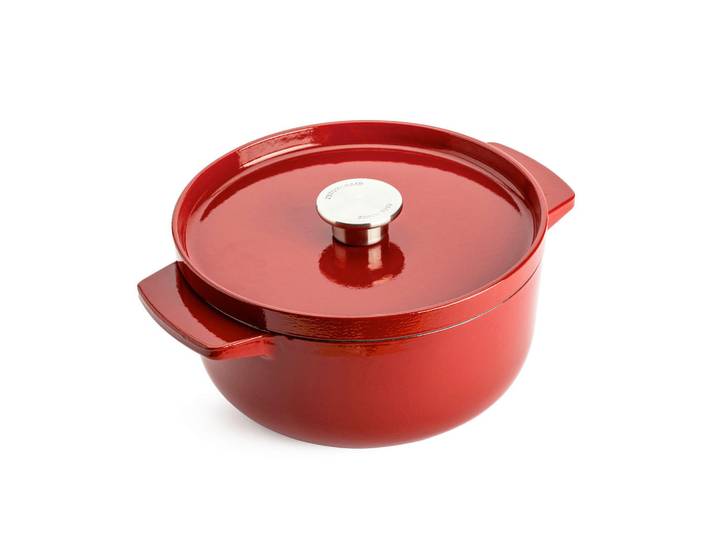 KitchenAid Bräter Cast Iron, Creme, Rot, Metall, 3.3 L, rund, hitzebeständige Griffe, Kochen, Töpfe, Bräter
