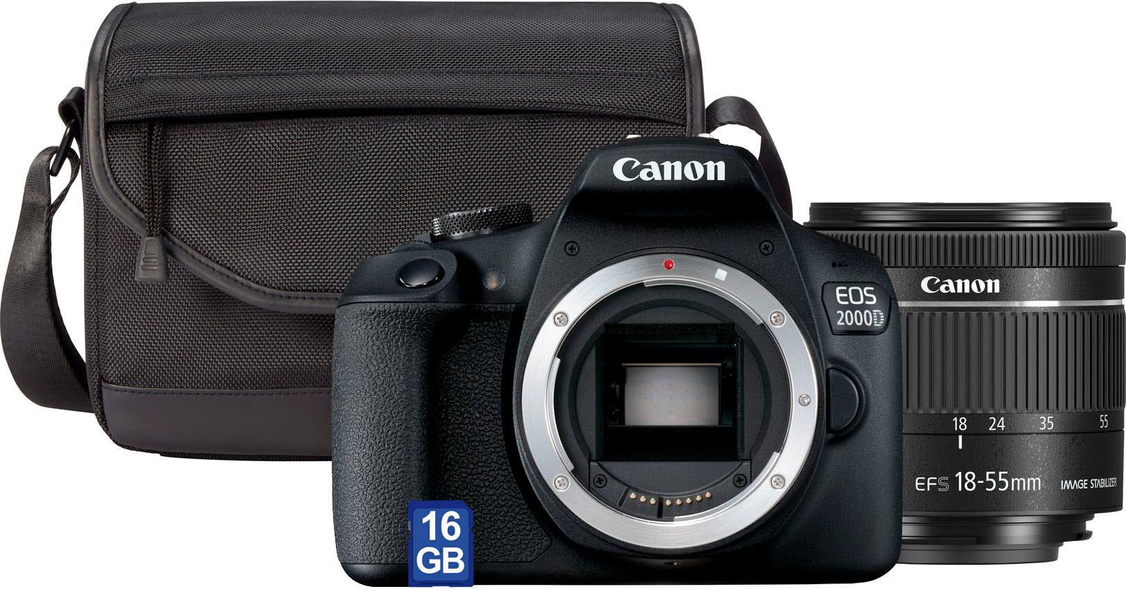 CANON Spiegelreflexkamera "EOS 2000D Kit", schwarz, B:12,9cm H:10,13cm T:7,76cm, Fotokameras, inkl. EF-S 18-55 IS II Objektiv