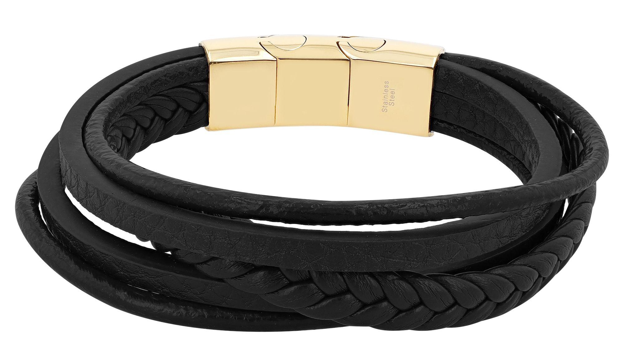 Armband ADELIA´S "Herren Armband – Lederarmband aus Leder 21 cm", schwarz, Armbänder, Herren, 21cm, Leder, Armband, Ideal als Geschenk – dezent und elegant