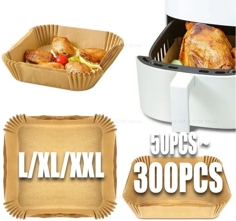 NONE Zubehör für Luftfritteusen-Papier, Einweg-Einlagen, antihaftbeschichtet, Backpapiere für Airfryer, antihaftbeschichtetes Pergamentpapier, zum Kochen, Braten, Mikrow