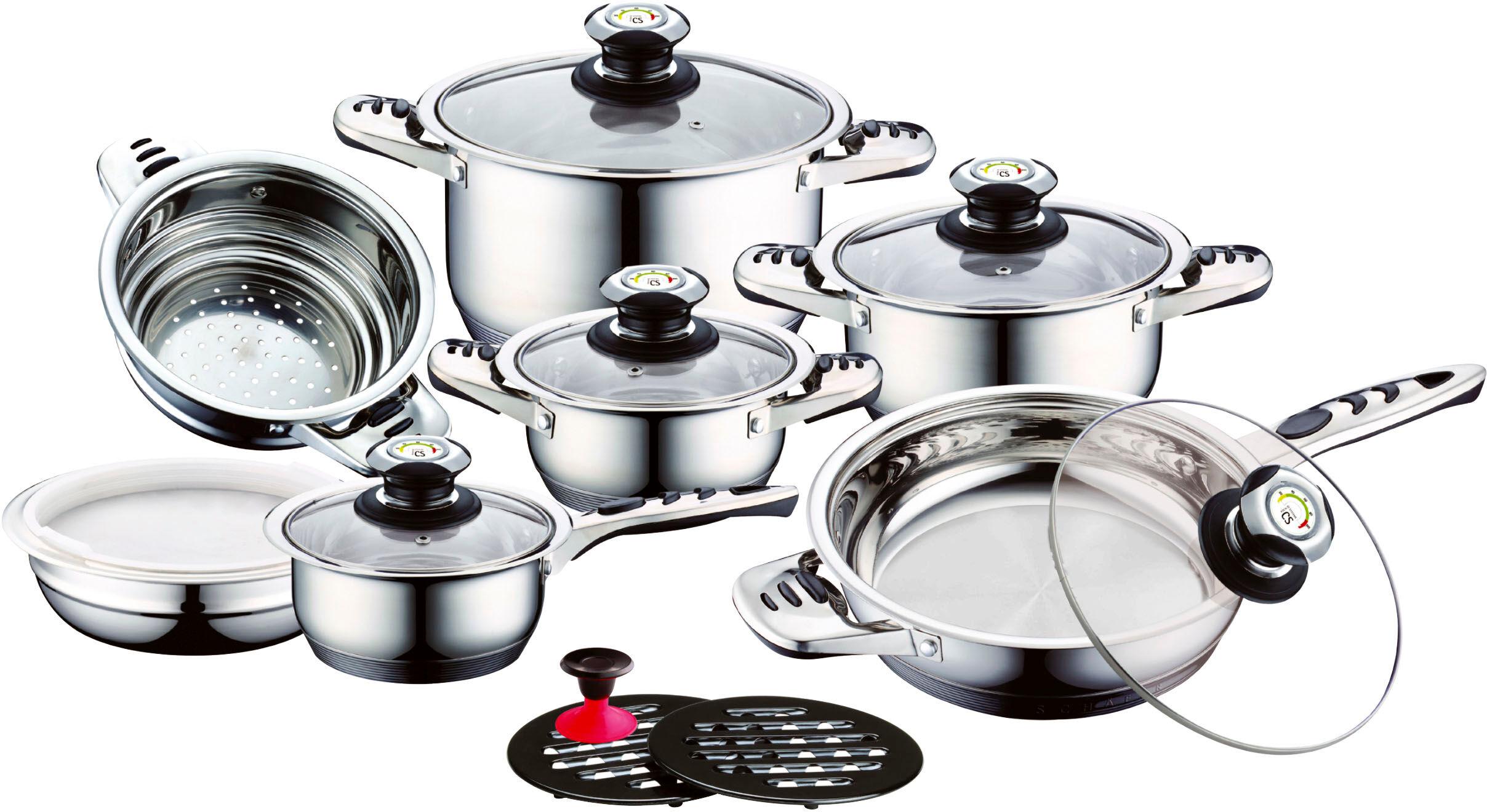 Topf-Set CS KOCH-SYSTEME "Aurich", silber (silberfarben), Töpfe, 16-teilig, Induktion