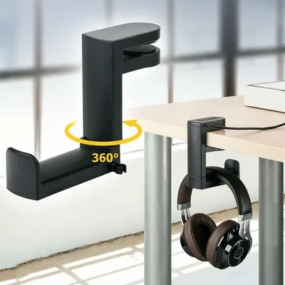 No Punch Kopfhörerhaken Clip Halter Gaming Headset Ständer PC Verstellbare Kopfhörerhalterung Schreibtischaufhänger mit Kabelklemmen Universal