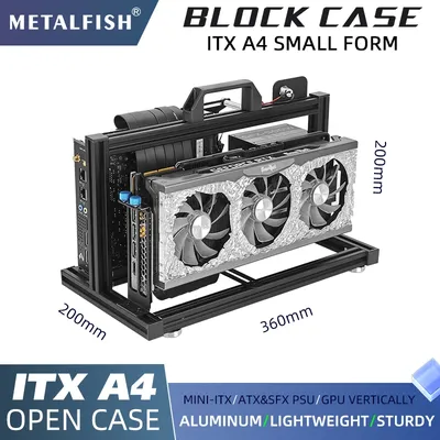METALFISH ITX A4 Aluminium-Gehäuse mit offenem Rahmen, vertikale GPU, 240mm Kühler, Mini-ITX-kompatibel, DIY Gaming PC