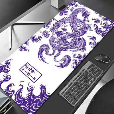 Dragon Mousepad Lila und Weiß Schreibtischunterlage Japan Playmat Laptop-Mauspad Gamer Anime Büro Gaming Tastatur Gummi-Teppich Schreibtischunterlage